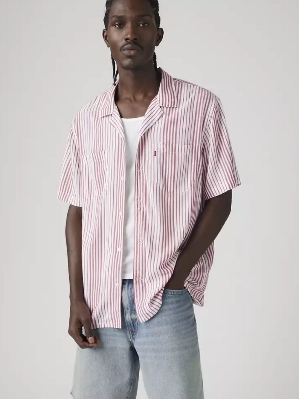 Levi’s Red Striped Button Down Camp Shirt Size M NEW NWT
